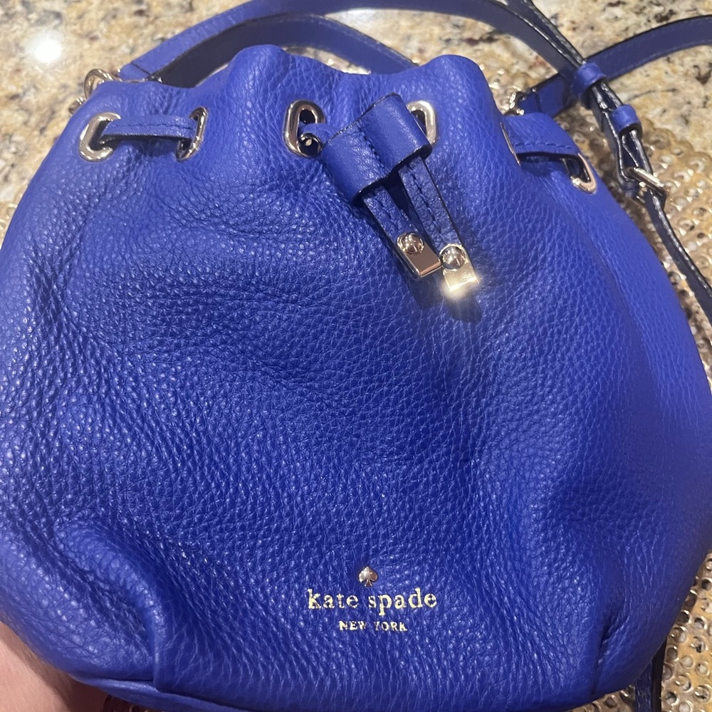 Kate Spade Blue Leather Drawstring mini bucket bag - Picture 9 of 11